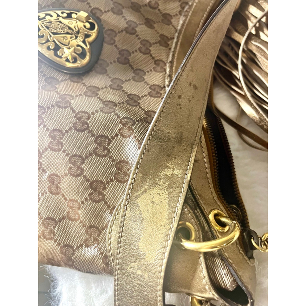 Gucci GG Signature and Studded Metallic Leather Babouska Hobo Bag. - Picture 12 of 14